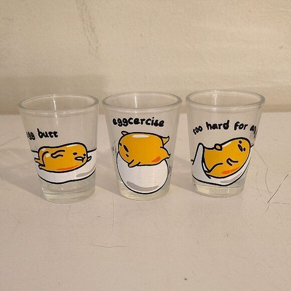 Sanrio Hello Kitty Guadetama Lazy Egg Mini Shot Glasses Set Of 3 - Picture 3 of 10